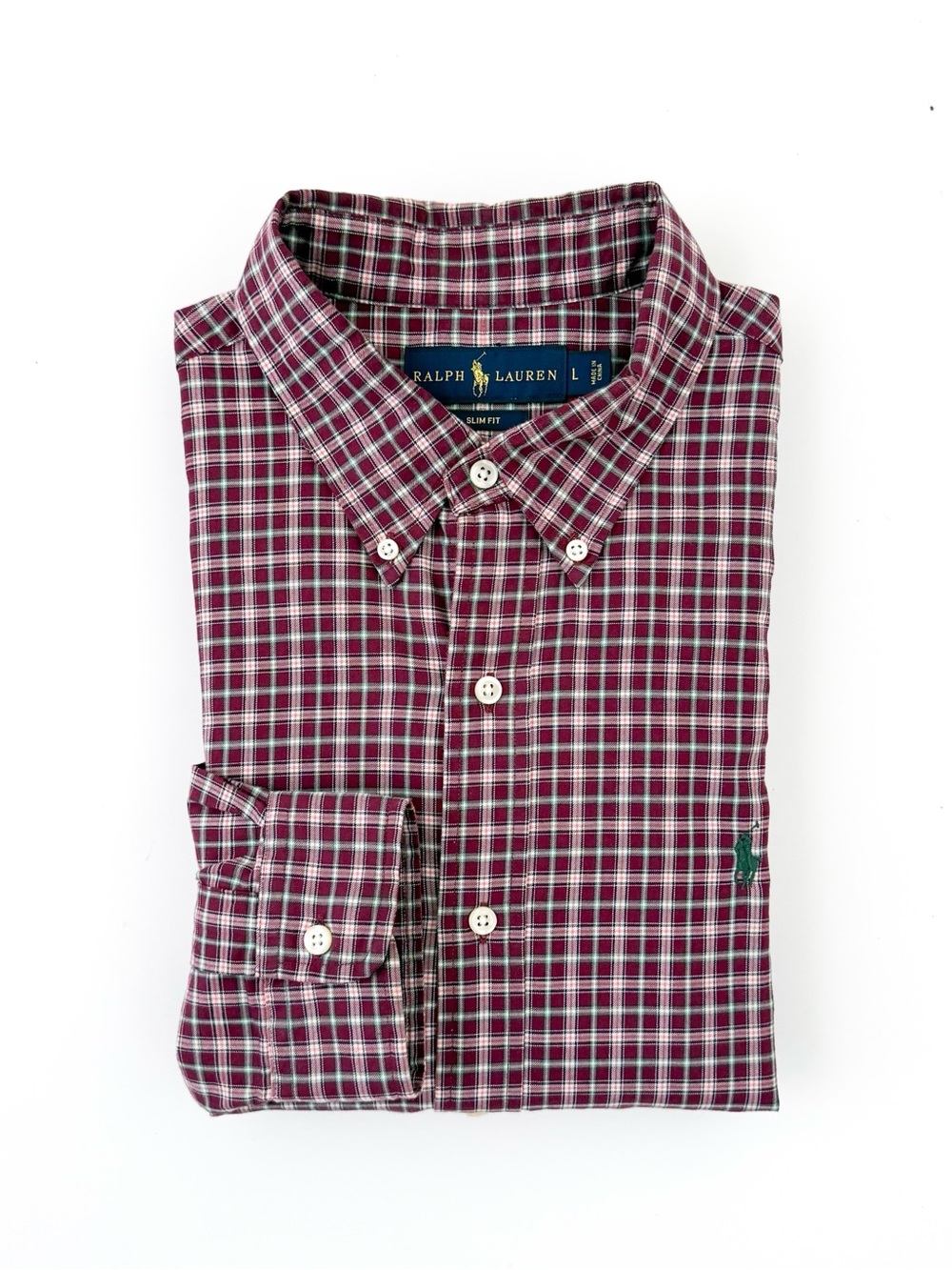 NEW Polo Ralph Lauren Slim Menโs Red Plaid Button-Down Shirt Cotton Twill L